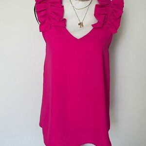 Entro Pink Ruffled Sleeveless Tank Top